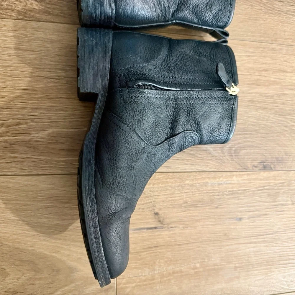 Tory Burch Black Leather Simone Distressed Boots w/ Zipper SIZE 8 1/2